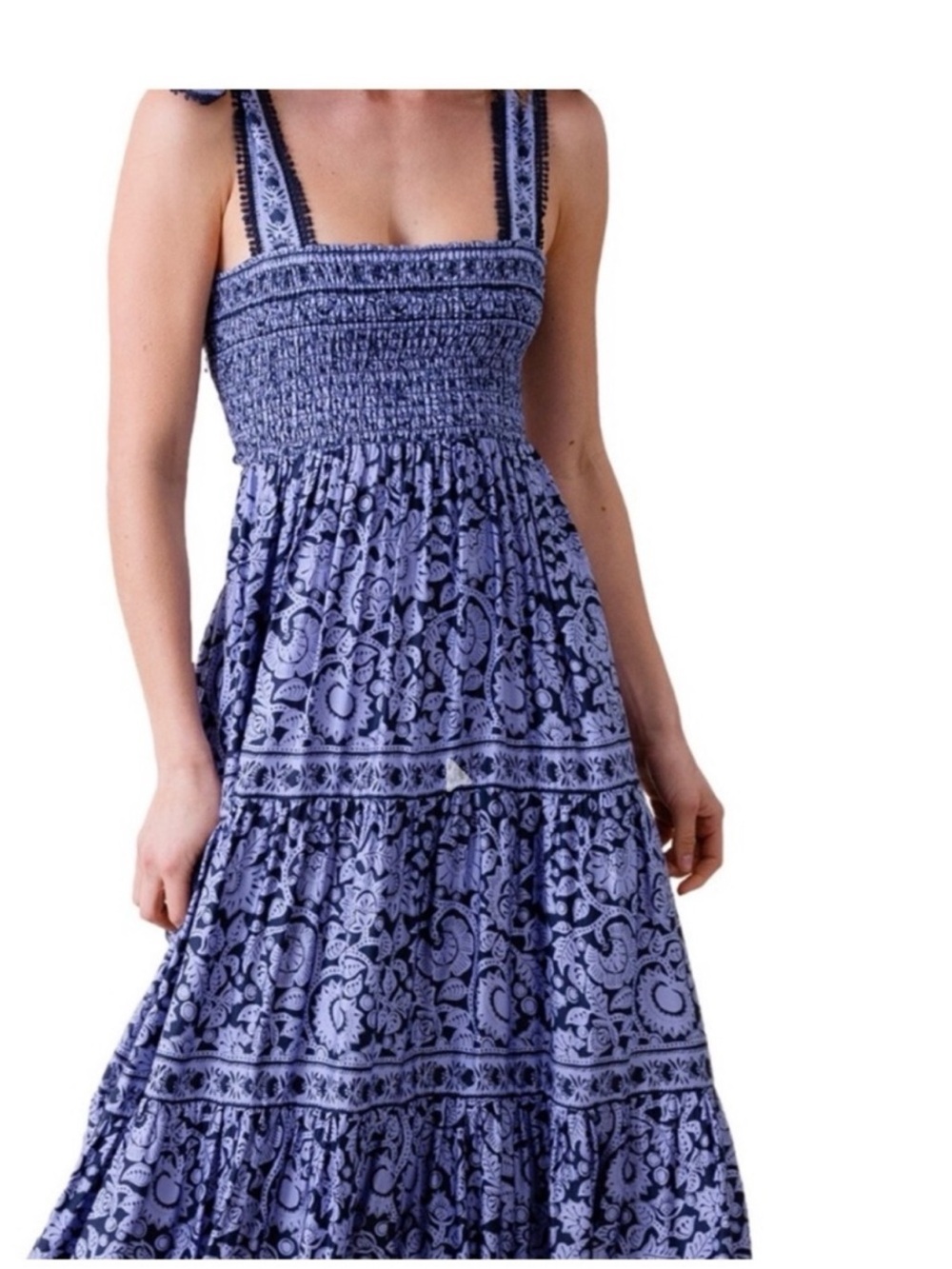 ANTHROPOLOGIE OMIKA LANA SMOCKED TIERED MAXI DRESS PURPLE AND BLACK SIZE SM